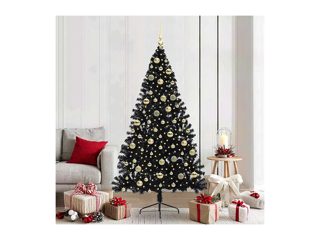 Sapin de Noël artificiel pré-éclairé Noir 210 cm PVC