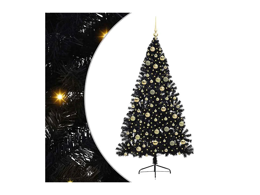 Sapin de Noël artificiel pré-éclairé Noir 210 cm PVC