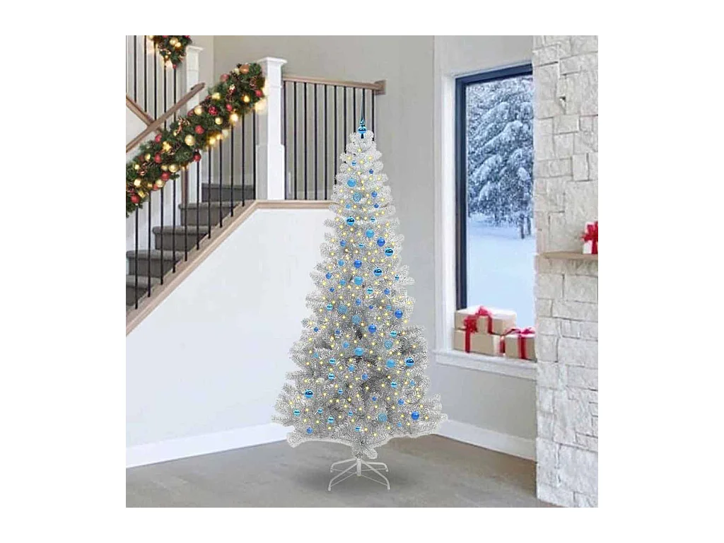 Sapin de Noël avec 300 LED avec support Argent 240 cm PET