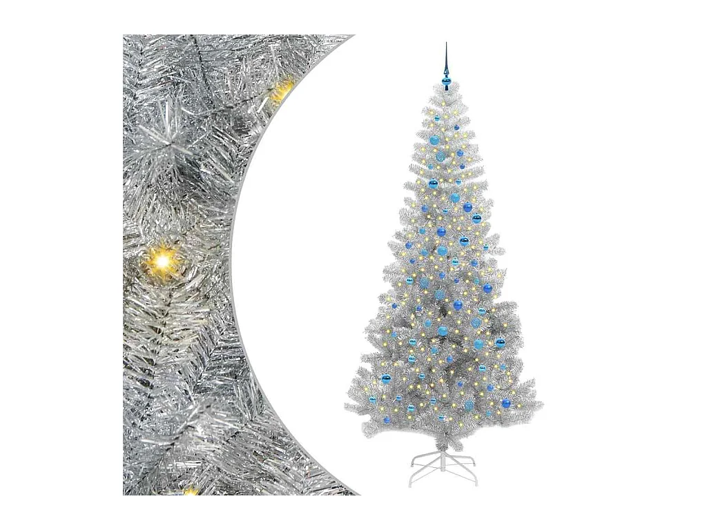 Sapin de Noël avec 300 LED avec support Argent 240 cm PET