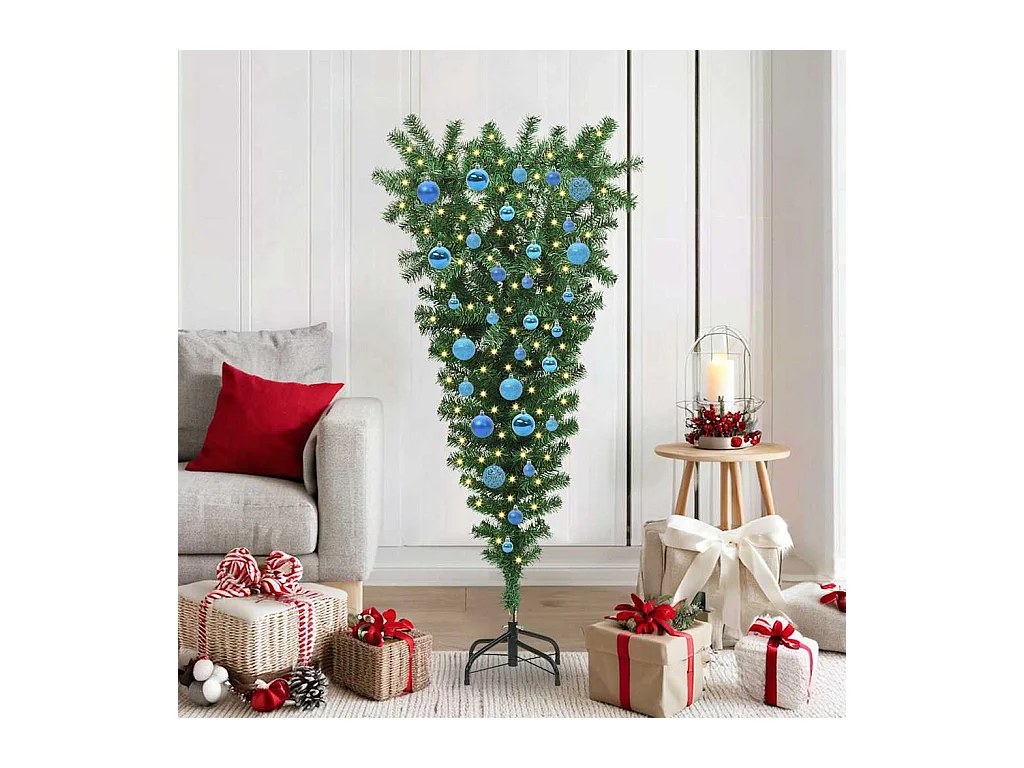 Árvore de Natal Artificial Pré-iluminada Invertida com Conjunto de Bolas
