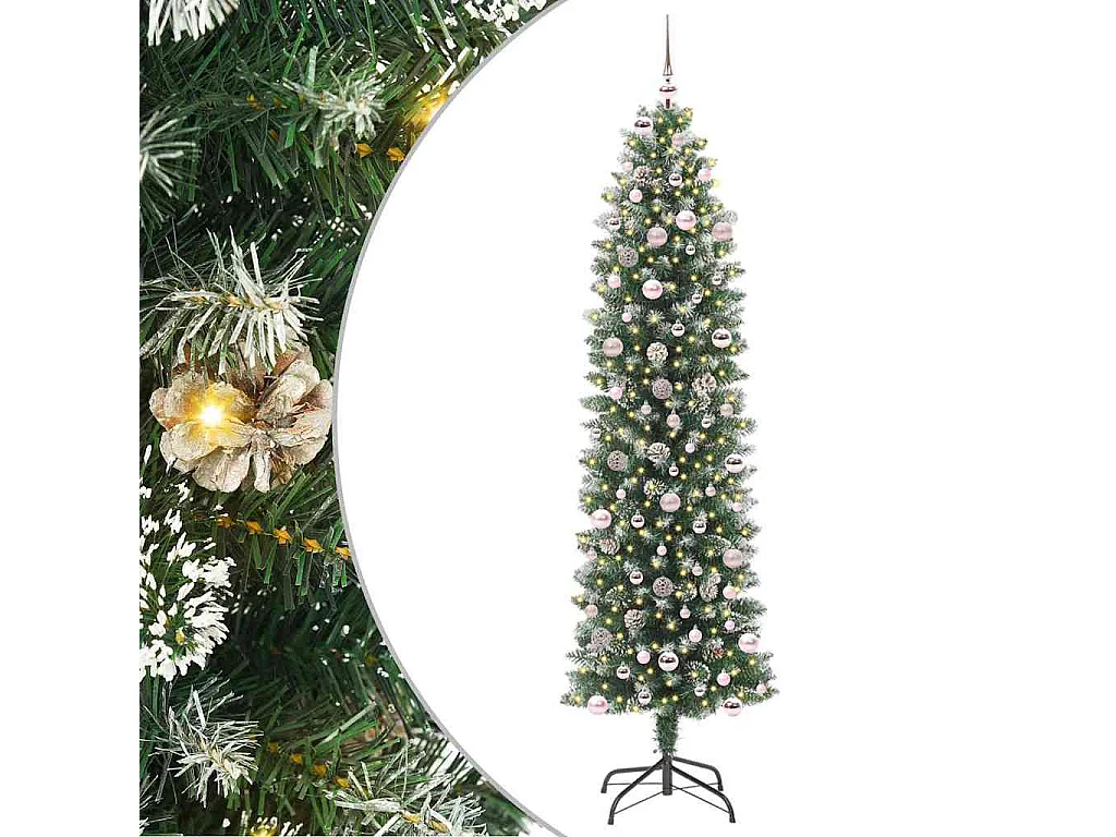 Kunstmatige slanke kerstboom met 300 LED Groen en wit 240 cm