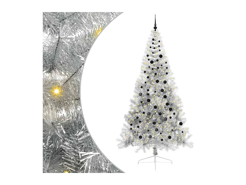 Árvore de Natal Artificial Pré-iluminada Prateado 240 cm PET