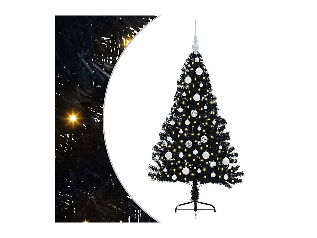Árbol de Navidad Artificial Preiluminado Negro 120 cm PVC
