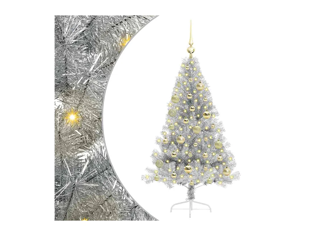 Kunststof Voorverlichte Kerstboom met 150 LED Zilver 120 cm PET