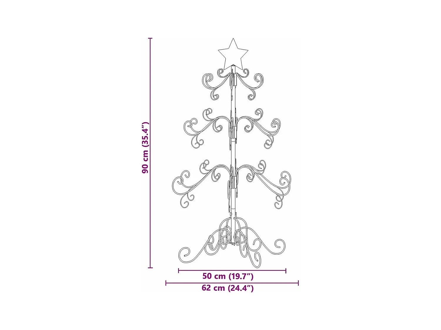 Árbol de Navidad de metal con soporte Dorado 90 cm