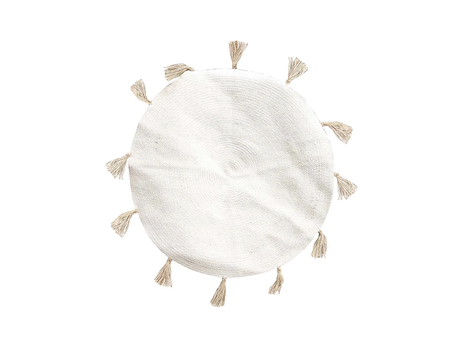 Tapis Rond Ø90cm 100% Blanc avec Pompons Beige - LIDOTY