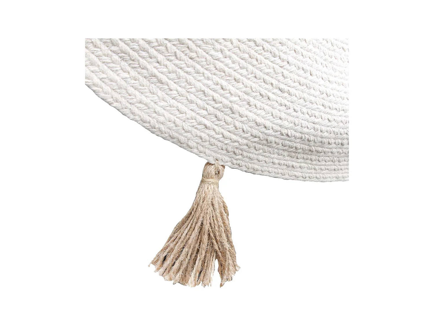 Tapis Rond Ø90cm 100% Blanc avec Pompons Beige - LIDOTY