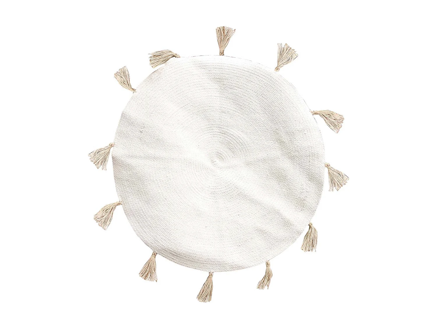 Tapis Rond Ø90cm 100% Blanc avec Pompons Beige - LIDOTY