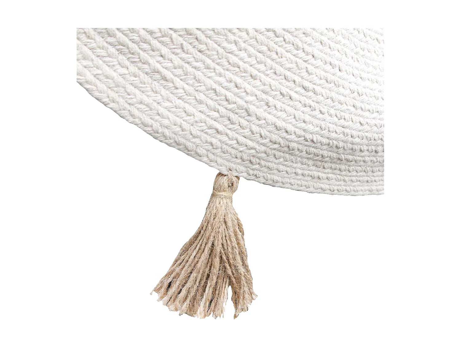 Tapis Rond Ø90cm 100% Blanc avec Pompons Beige - LIDOTY