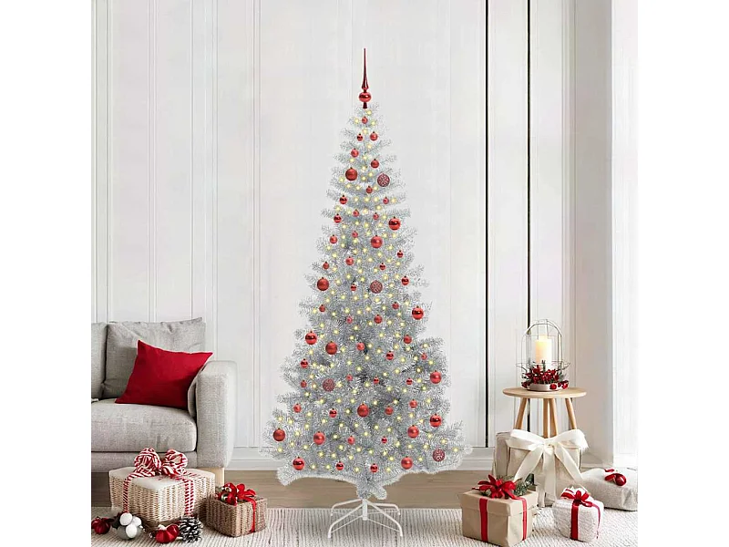 Árbol de Navidad con 300 LED con soporte Plateado 210 cm PET
