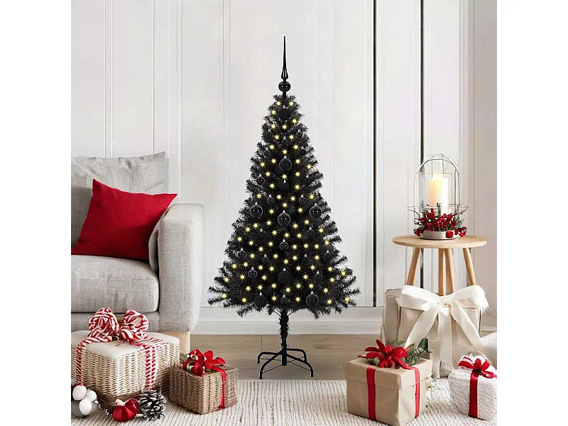 Árvore de Natal com 150 LEDs com suporte Preto 120 cm PVC
