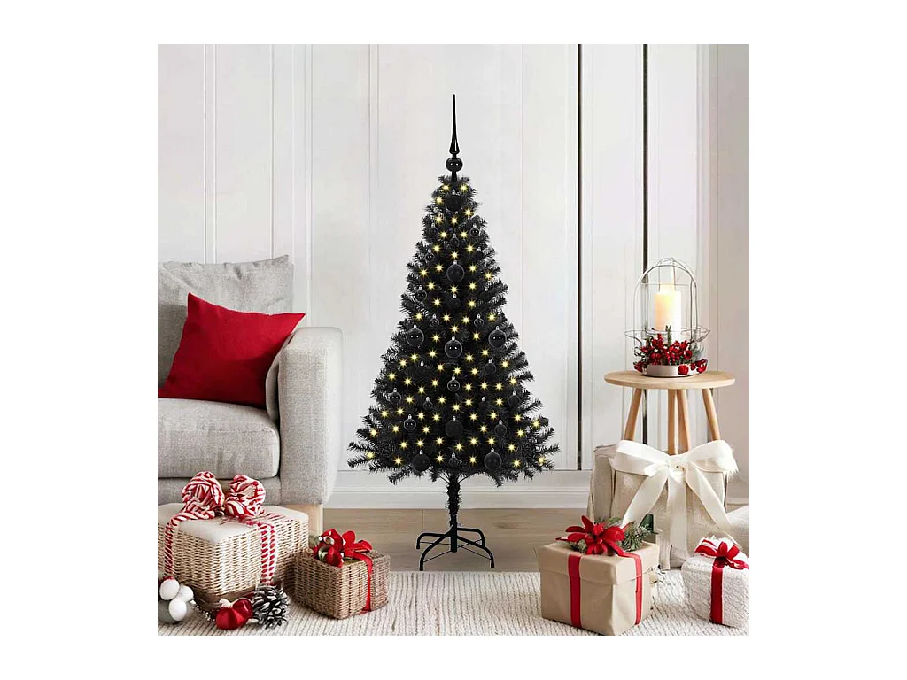 Árvore de Natal com 150 LEDs com suporte Preto 120 cm PVC