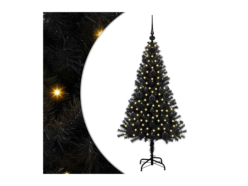 Árvore de Natal com 150 LEDs com suporte Preto 120 cm PVC