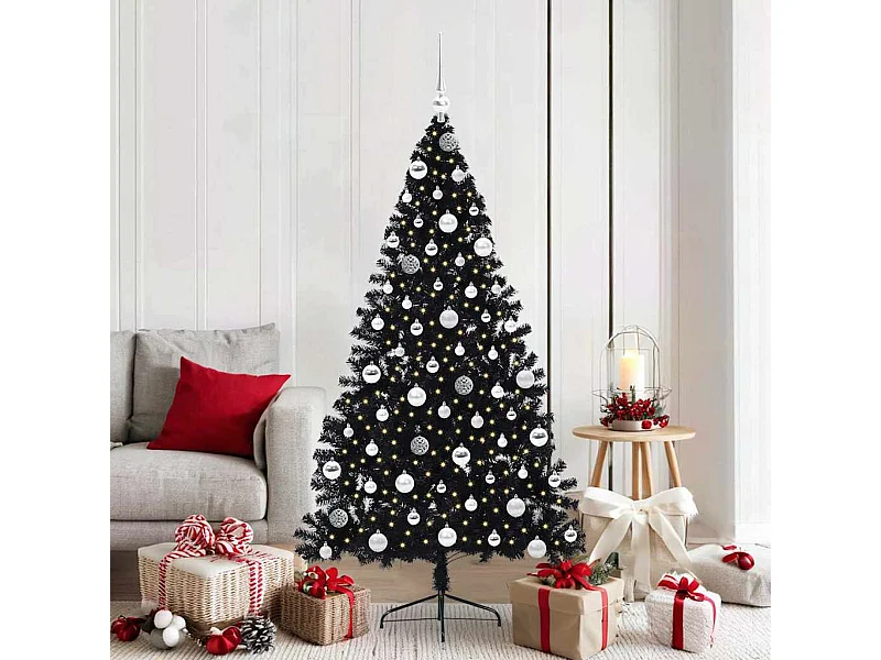Árbol de Navidad Artificial Preiluminado Negro 180 cm PVC