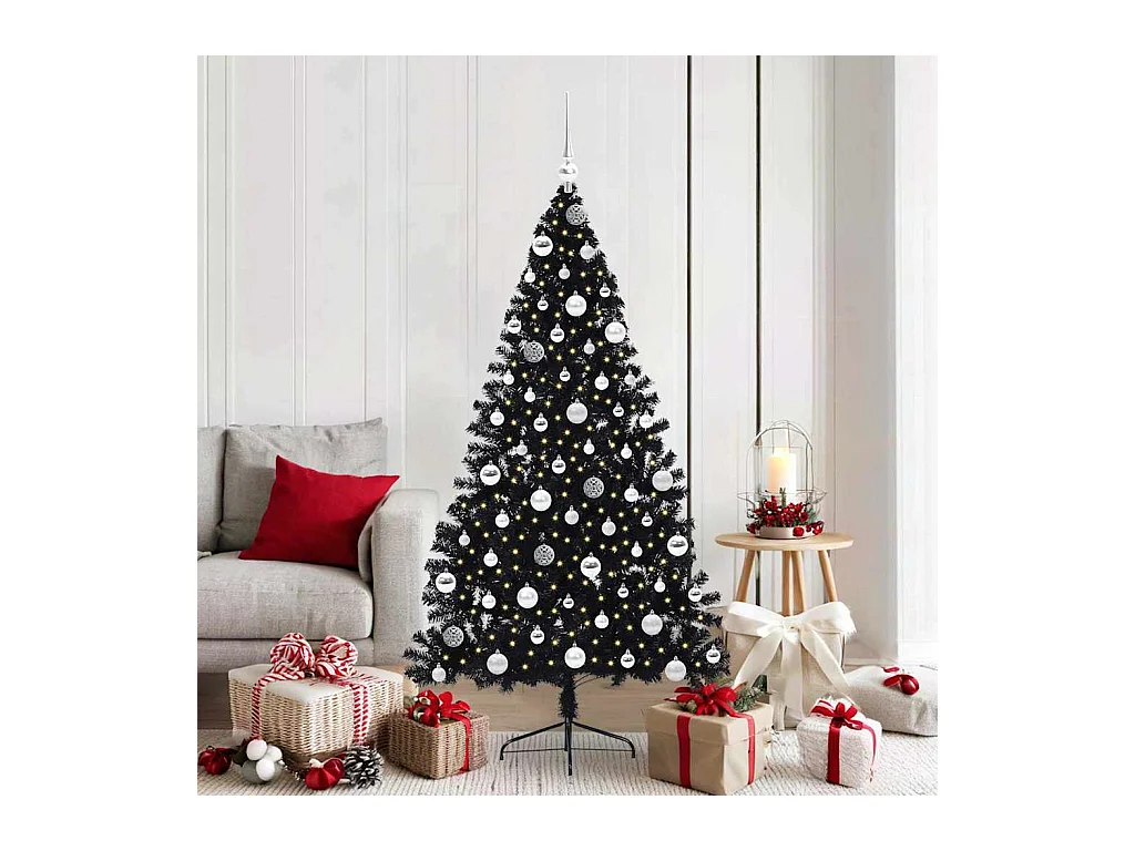 Árbol de Navidad Artificial Preiluminado Negro 180 cm PVC