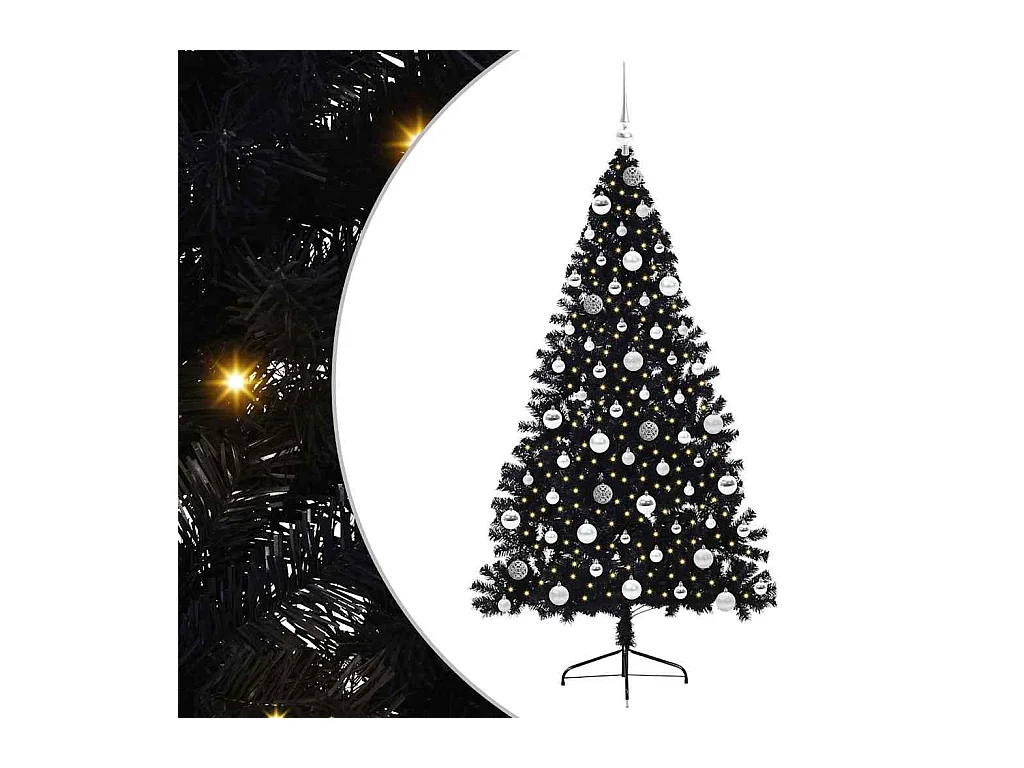 Árbol de Navidad Artificial Preiluminado Negro 180 cm PVC