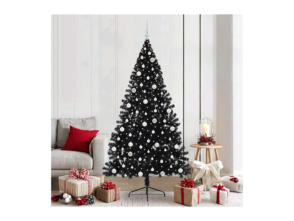 Árbol de Navidad Artificial Preiluminado Negro 210 cm PVC