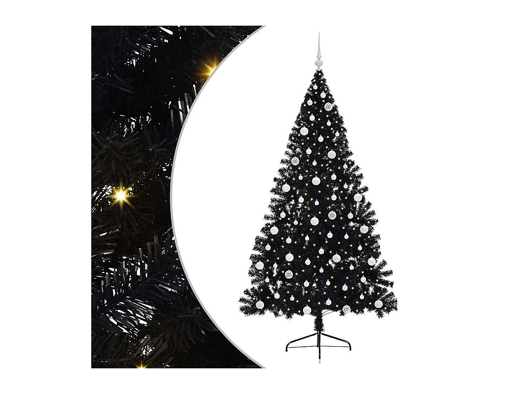 Árbol de Navidad Artificial Preiluminado Negro 210 cm PVC