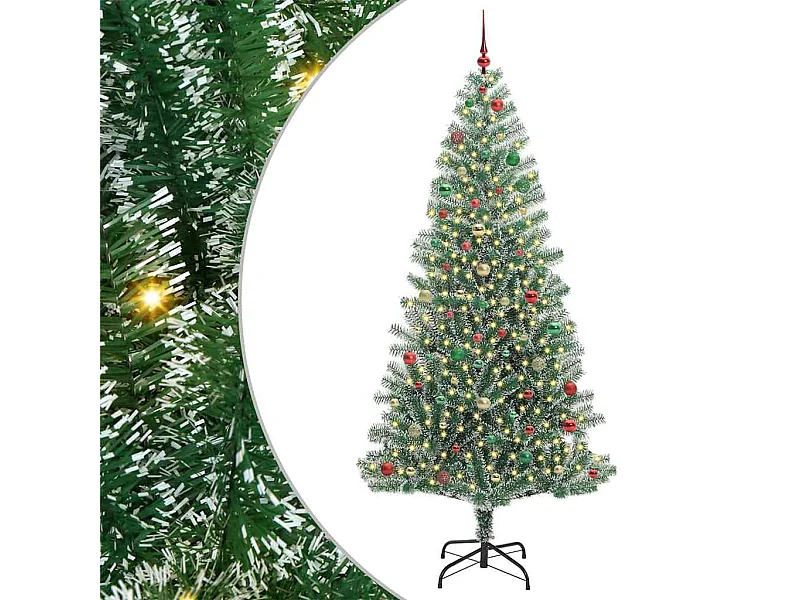 Kunstkerstboom Sneeuw Gevlokt met LED Licht Groen en Wit 240 cm