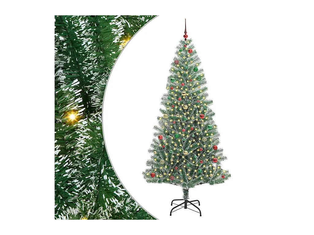 Kunstkerstboom Sneeuw Gevlokt met LED Licht Groen en Wit 240 cm