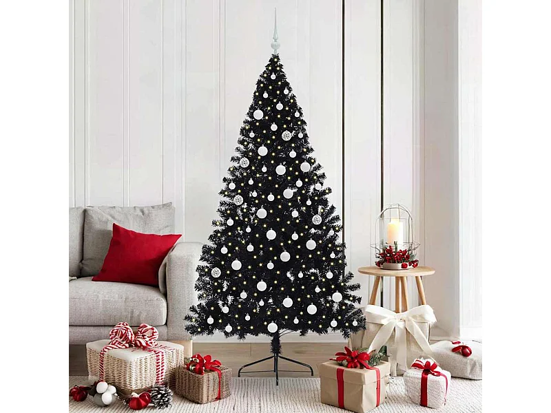 Árbol de Navidad Artificial Preiluminado Negro 180 cm PVC