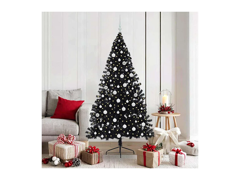 Sapin de Noël artificiel pré-éclairé Noir 180 cm PVC