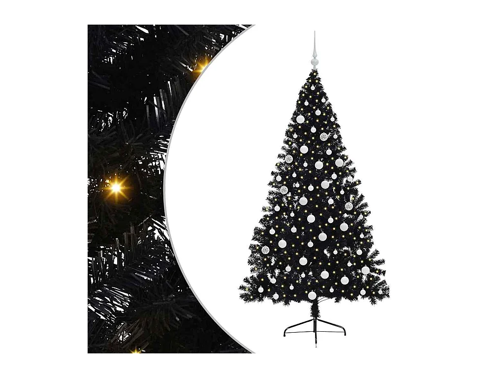 Sapin de Noël artificiel pré-éclairé Noir 180 cm PVC