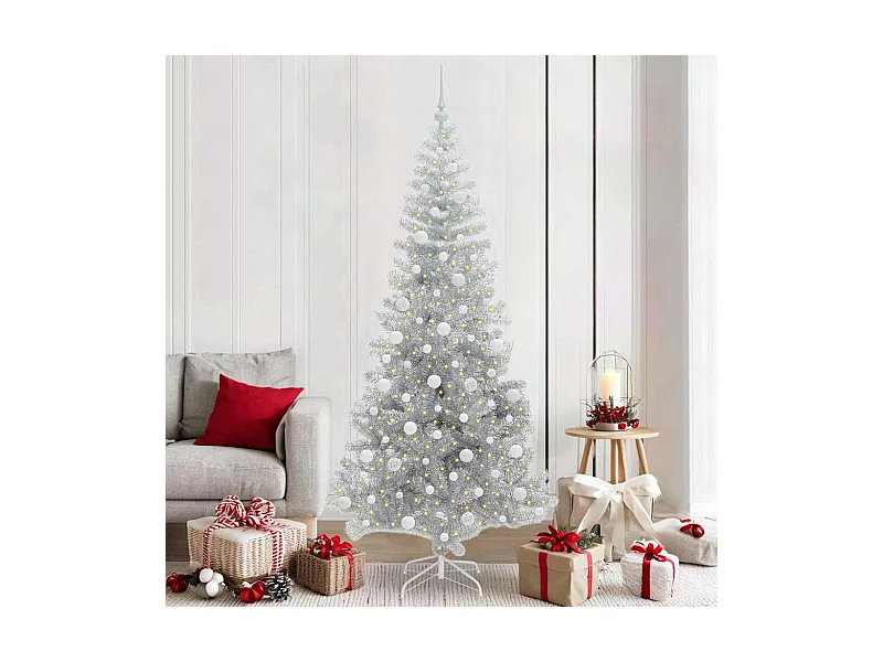 Árbol de Navidad con 300 LED con soporte Plateado 210 cm PET
