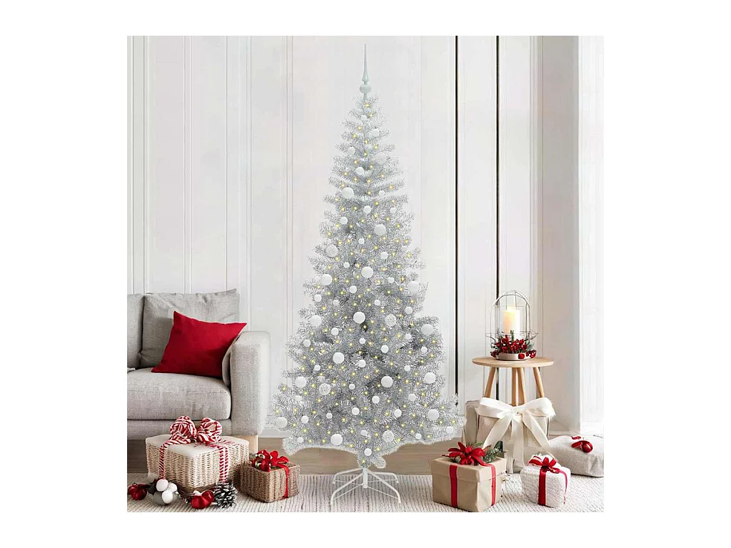 Árbol de Navidad con 300 LED con soporte Plateado 210 cm PET