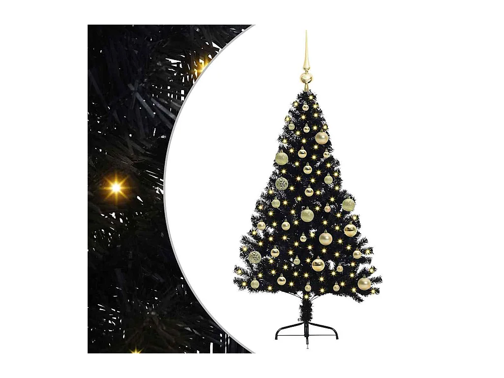 Sapin de Noël artificiel pré-éclairé Noir 120 cm PVC