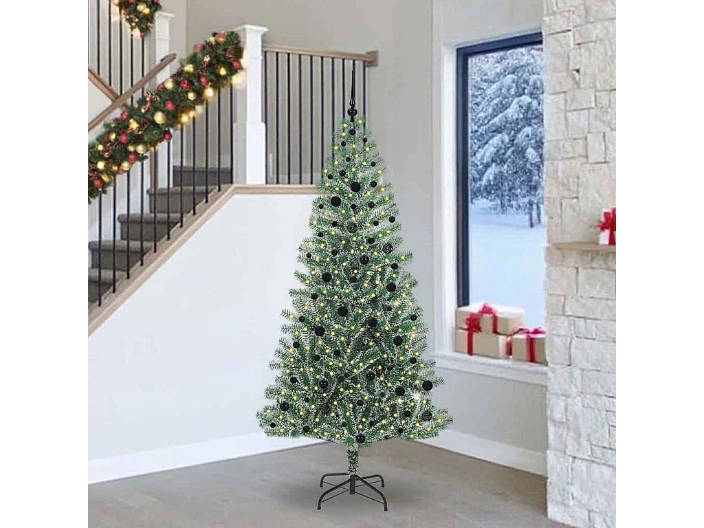 Árbol de Navidad Artificial Nevado con Luz LED Verde y 240 cm