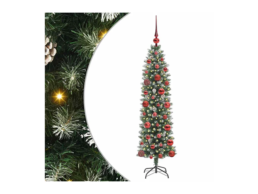 Kunstmatige slanke kerstboom met 150 LED Groen en wit 120 cm