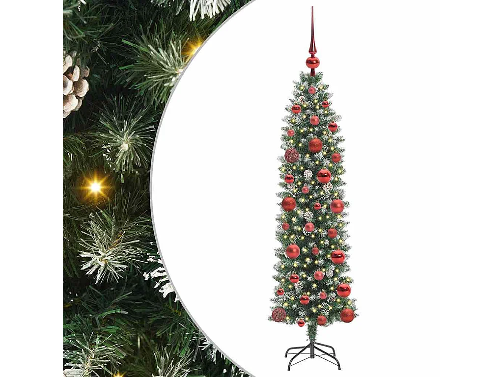 Arbre de Noël artificiel slim avec 150 LED Vert et blanc 120 cm