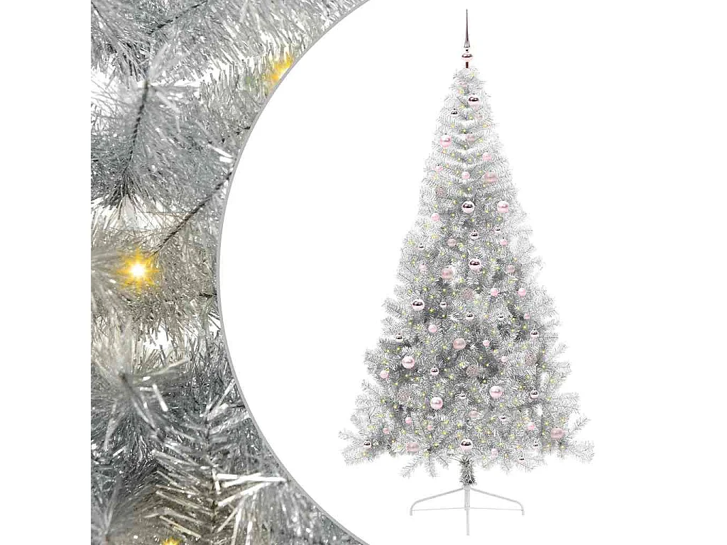 Sapin de Noël artificiel pré-éclairé Argent 240 cm PET