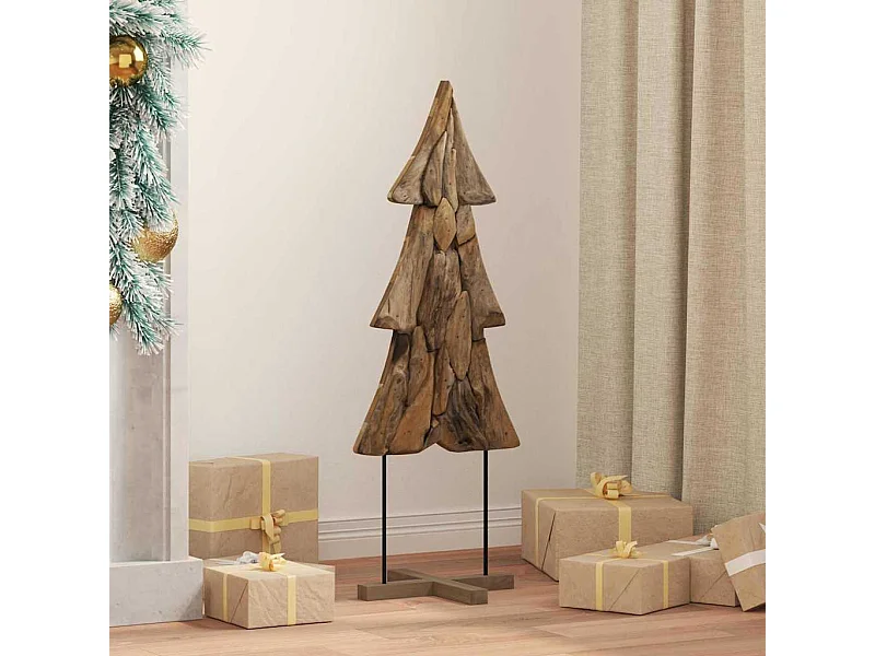 Sapin de Noël avec support Marron 90 cm Bois de teck solide