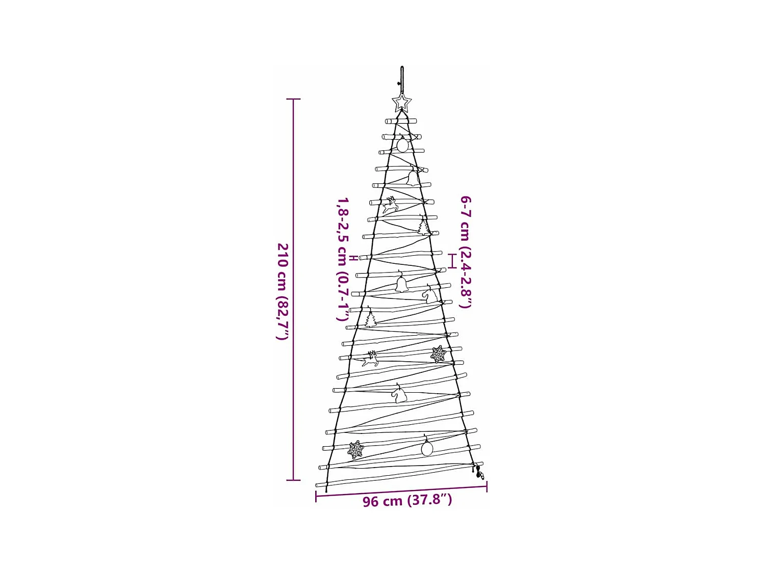 Árbol de Navidad Natural 210 cm madera maciza de fresno