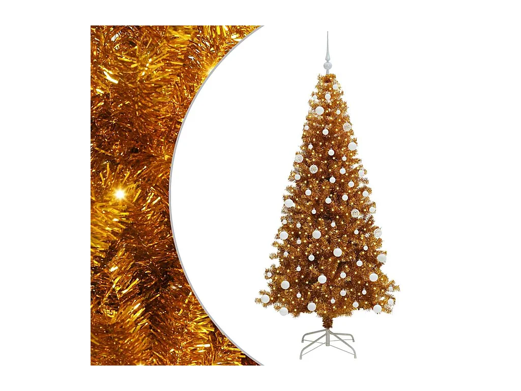 Sapin de Noël avec 300 LED avec support Doré 180 cm PET