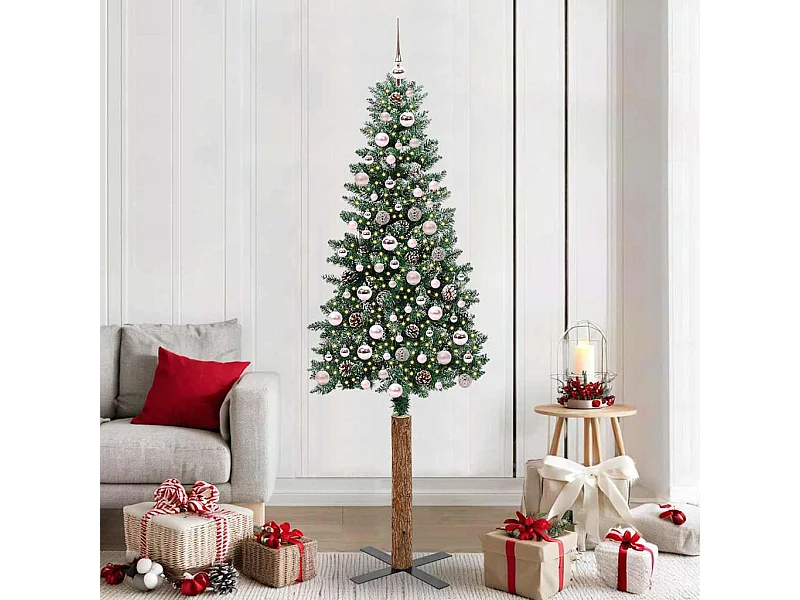 Árvore de Natal Slim com 300 LEDs Verde e Branco 210 cm