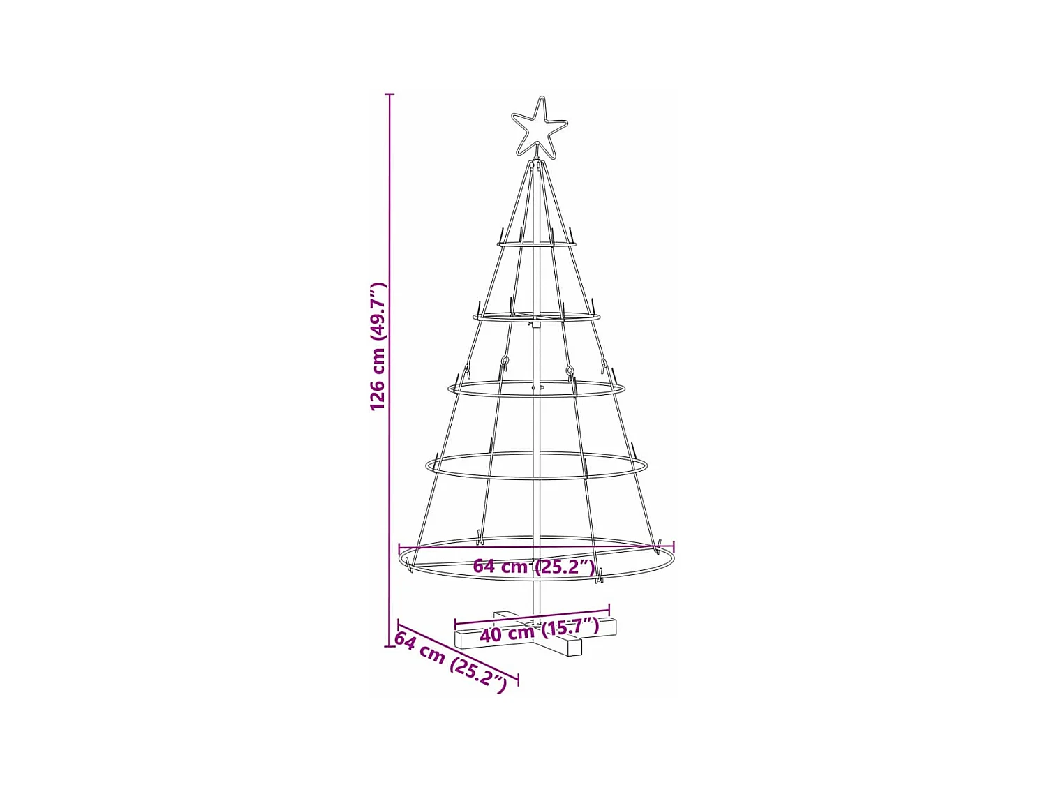 Árbol Cono de Navidad con soporte Negro 125 cm Acero
