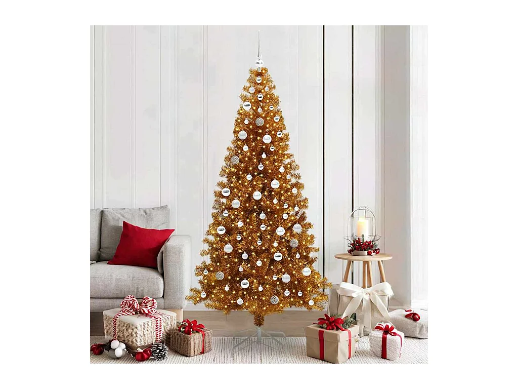 Sapin de Noël avec 300 LED avec support Doré 210 cm PET