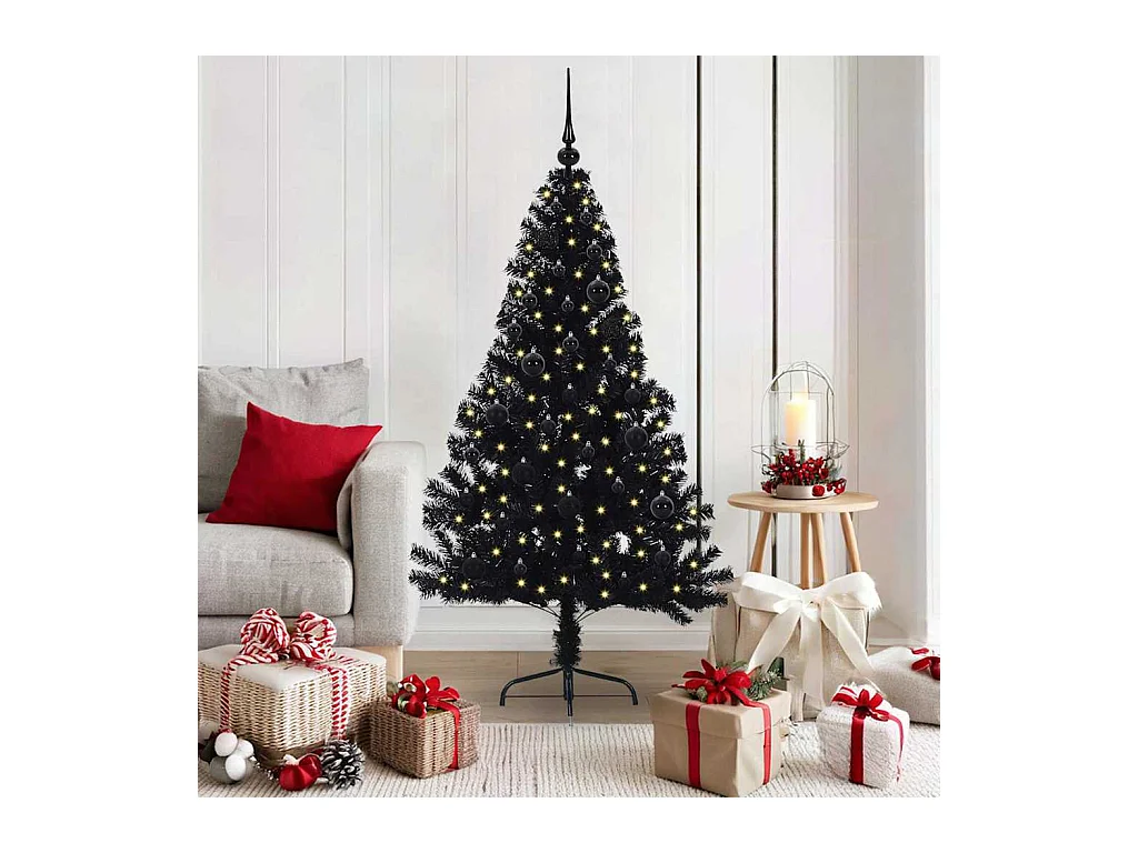 Sapin de Noël artificiel pré-éclairé Noir 150 cm PVC