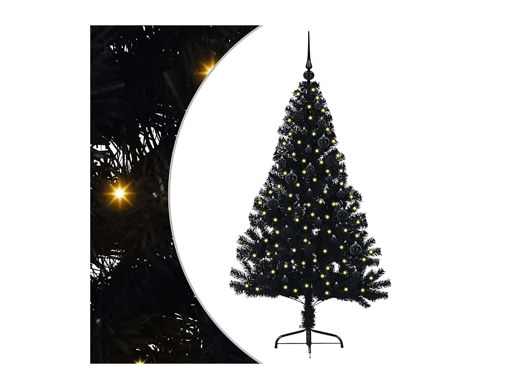 Sapin de Noël artificiel pré-éclairé Noir 150 cm PVC