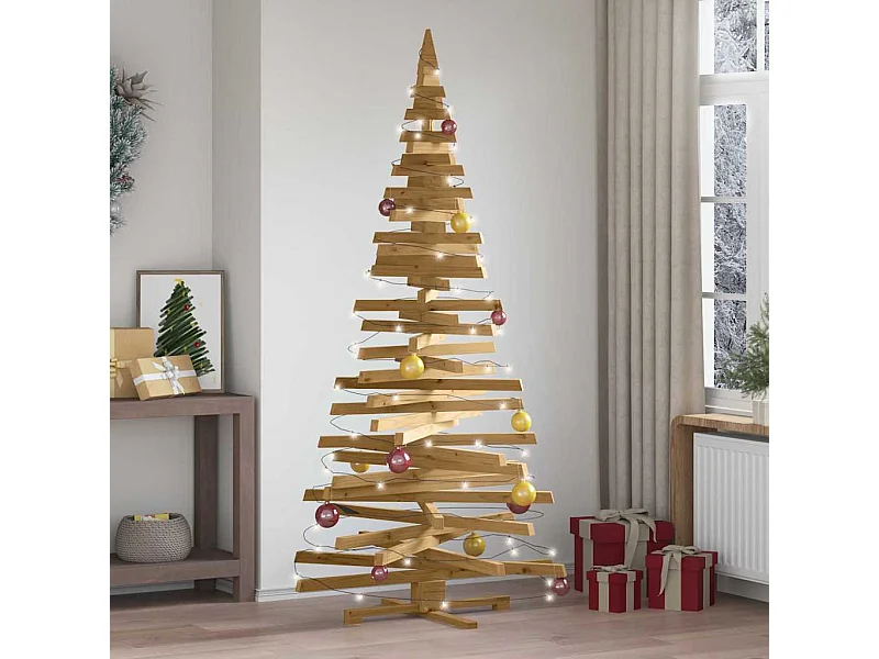 Arbres de Noël avec support Marron 210 cm Bois massif en pin