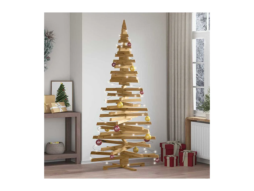 Arbres de Noël avec support Marron 210 cm Bois massif en pin