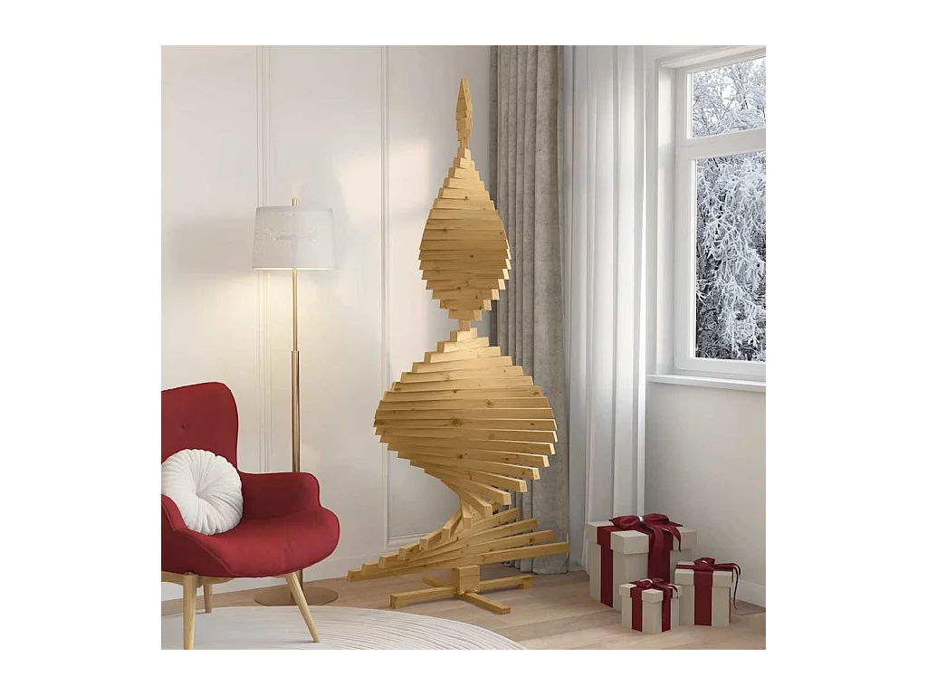 Arbres de Noël avec support Marron 210 cm Bois massif en pin