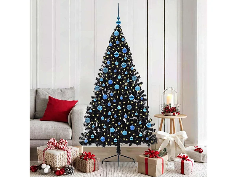 Árvore de Natal Artificial Pré-iluminada Preto 180 cm PVC