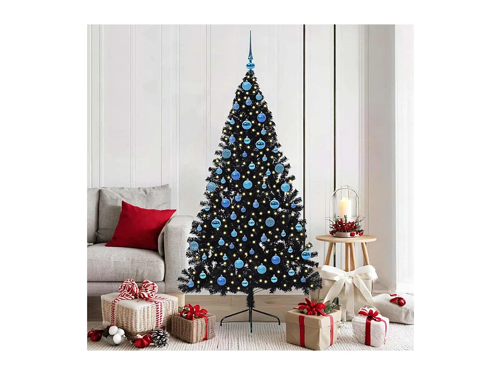 Árvore de Natal Artificial Pré-iluminada Preto 180 cm PVC