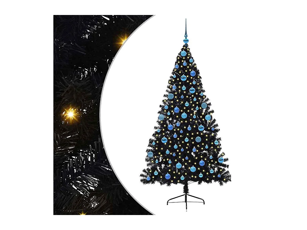 Árvore de Natal Artificial Pré-iluminada Preto 180 cm PVC