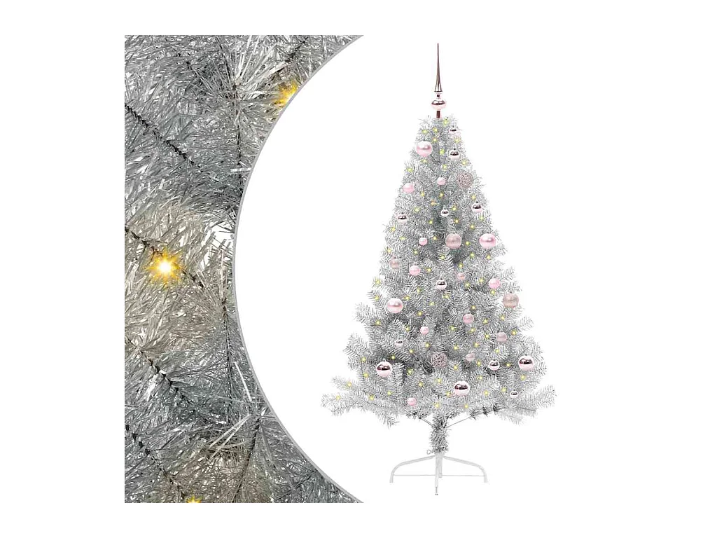 Árbol de Navidad Artificial Preiluminado Plateado 150 cm PET